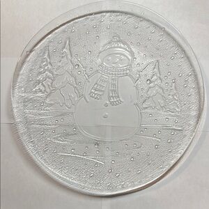 Pilgrim Glass Textured Snowman 12” Platter